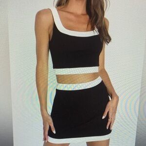 Lulu’s black & white mini skirt crop top set, both size small, worn once